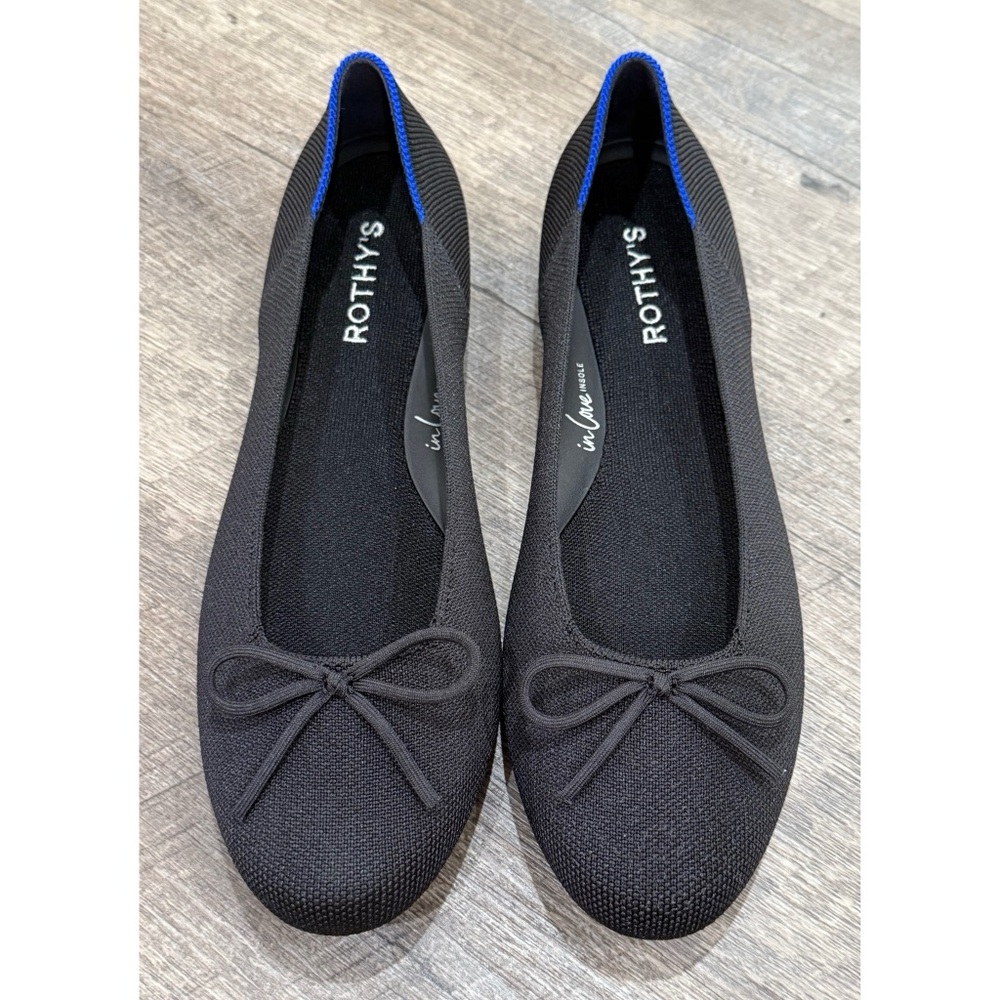New Rothy’s The Ballet Flat Ballerina Black Comfort Slip On Bow Size 10.5 - Picture 2 of 8